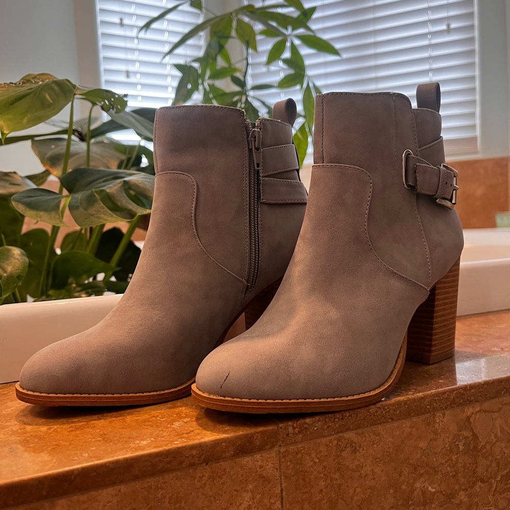 Grey ankle heel boots
